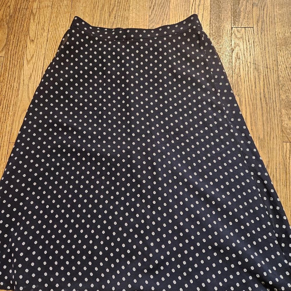 LOFT Navy and White Polka Dot A-Line Skirt
